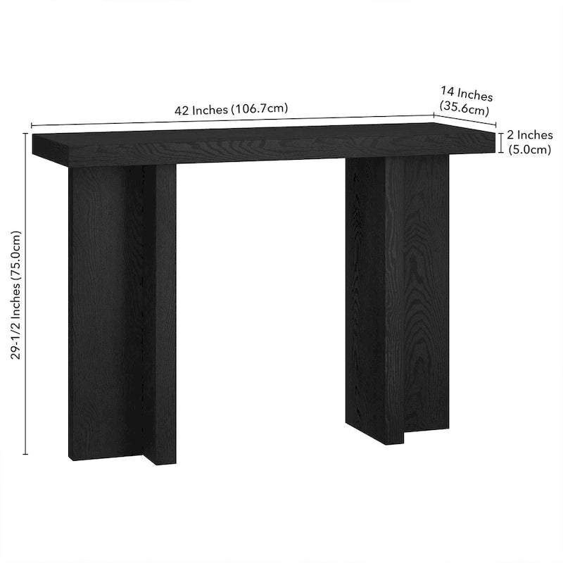 Console rectangulaire moderne avec pieds à double pilier Fini aspect bois
