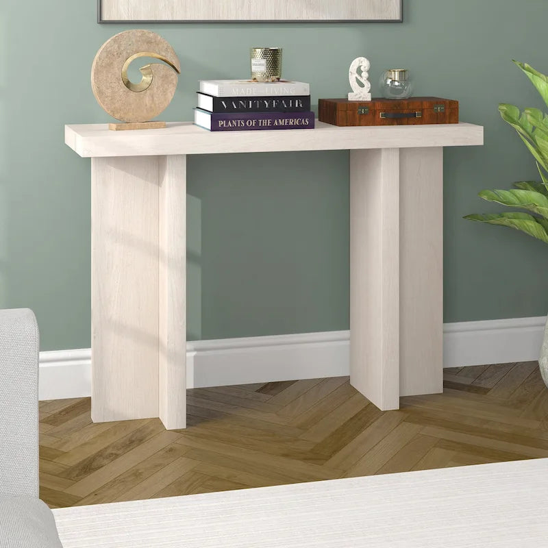 Console rectangulaire moderne avec pieds à double pilier Fini aspect bois