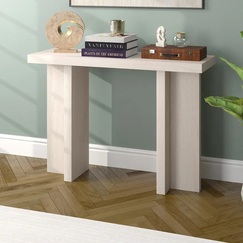 Console rectangulaire moderne avec pieds à double pilier Fini aspect bois
