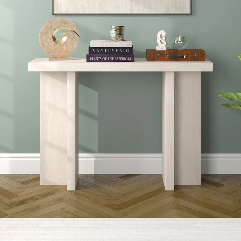 Console rectangulaire moderne avec pieds à double pilier Fini aspect bois