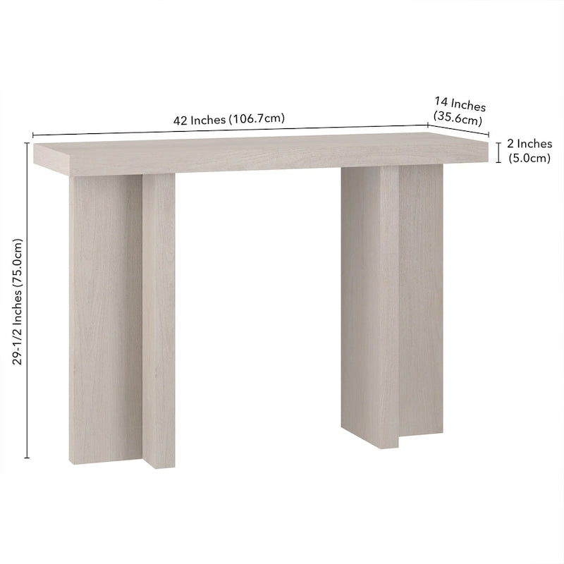 Console rectangulaire moderne avec pieds à double pilier Fini aspect bois