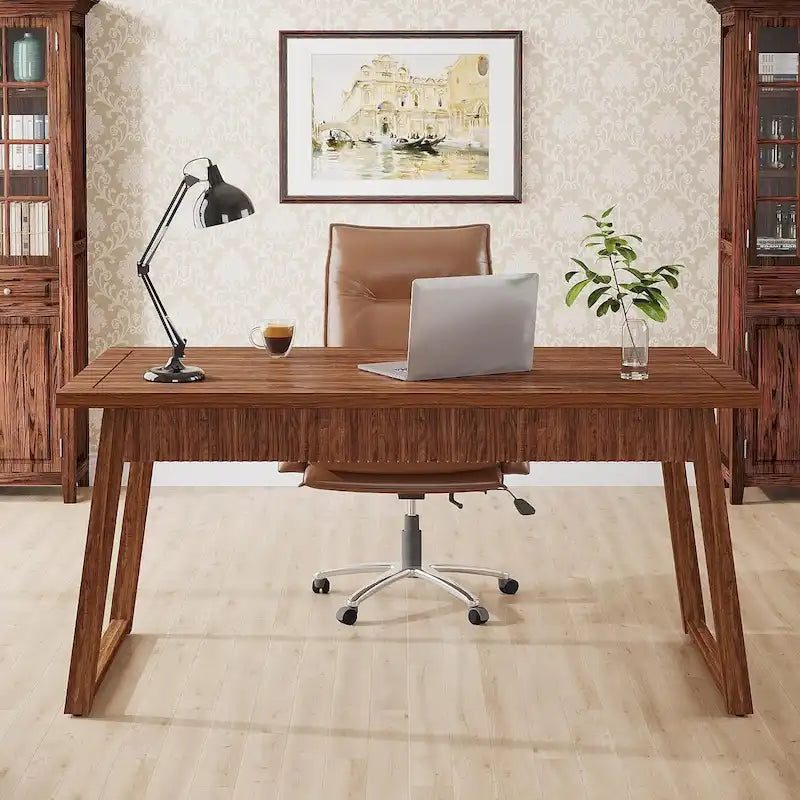 Bureau en bois massif noyer avec tiroir, style Mid-Century Modern
