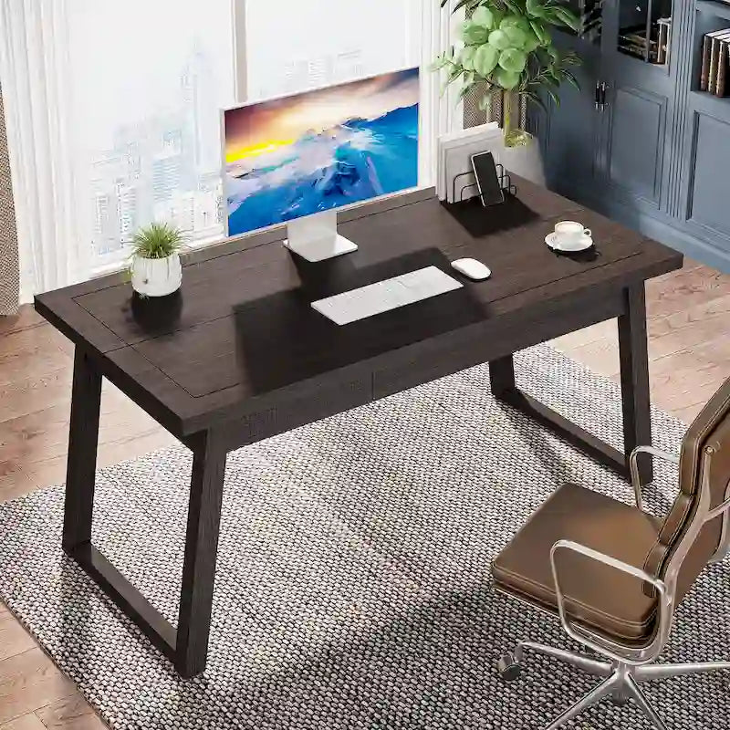Bureau en bois massif noyer avec tiroir, style Mid-Century Modern