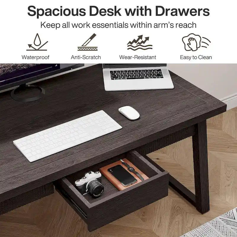 Bureau en bois massif noyer avec tiroir, style Mid-Century Modern