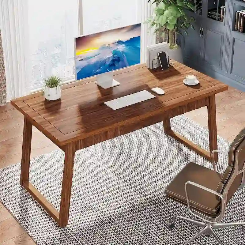 Bureau en bois massif noyer avec tiroir, style Mid-Century Modern