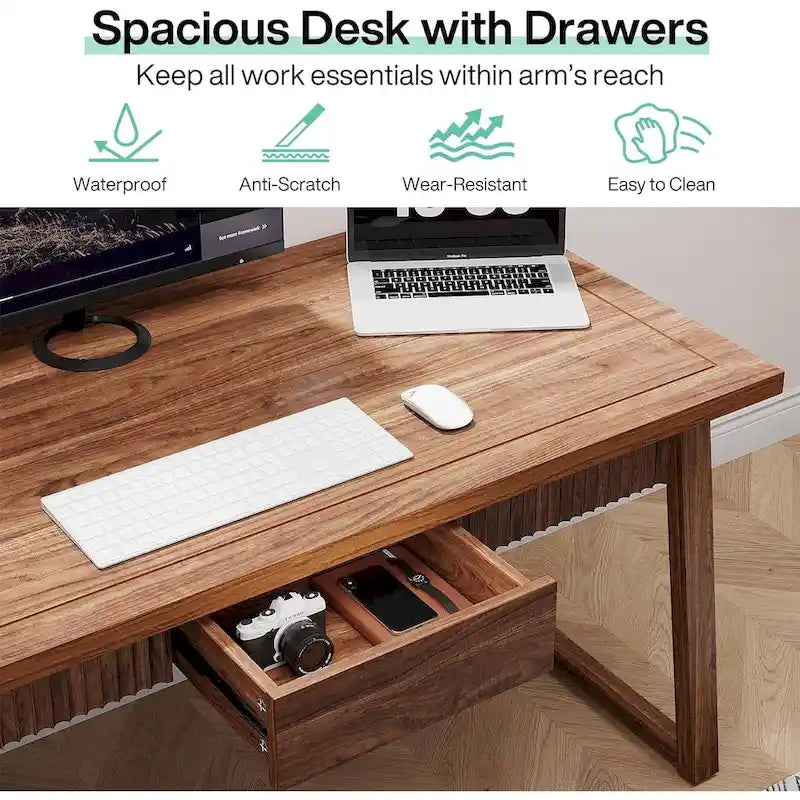 Bureau en bois massif noyer avec tiroir, style Mid-Century Modern