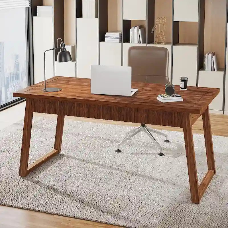 Bureau en bois massif noyer avec tiroir, style Mid-Century Modern