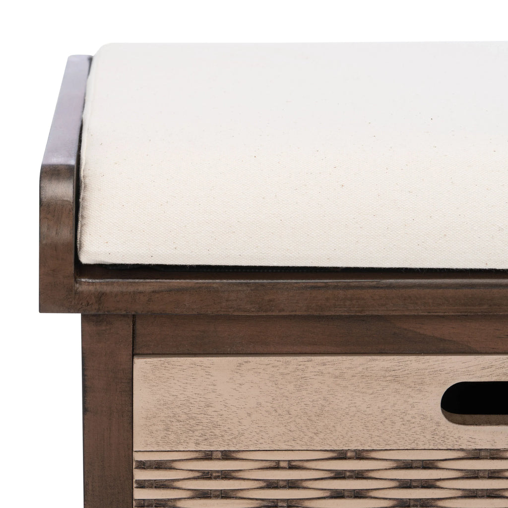 Banc de rangement SAFAVIEH Fiorello avec coussin et 3 tiroirs - 47,3 L x 15 P x 19 H - 47 L x 15 P x 19 H