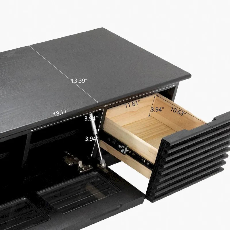 Meuble TV minimaliste avec tiroirs, console multimédia en bois massif avec placards, porte abattante, placage noyer, entièrement assemblé